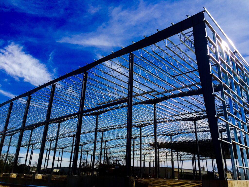 Steel frame of a building